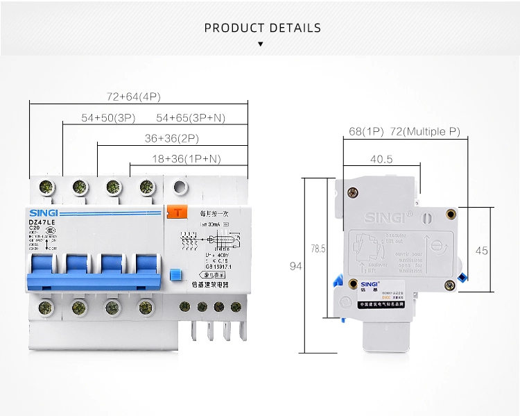 Conventional Breaker Circuit-Breaker Failure Protection Singi Circuit Breakers RCBO Dz47le-63