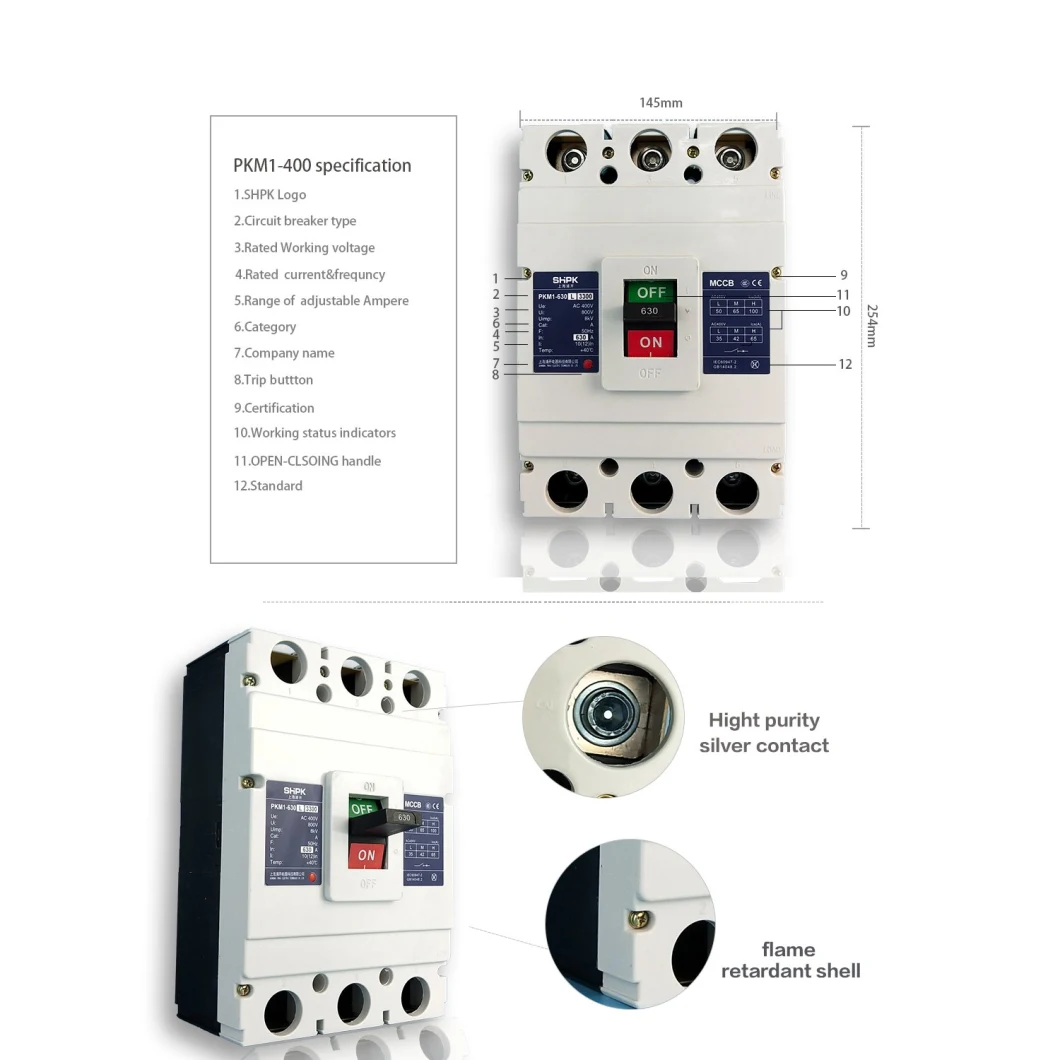 400 AMP 3 Pole Automatic Circuit Breaker with Overload, Short Circuit, Overvoltage Protection MCCB